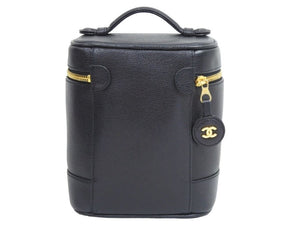 CHANEL シャネル ヴィンテージ バニティバッグ キャビアスキン ココマーク 4番台 ブラック ゴールド金具 美品 中古 43061