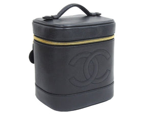 CHANEL シャネル ヴィンテージ バニティバッグ キャビアスキン ココマーク 4番台 ブラック ゴールド金具 美品 中古 43061