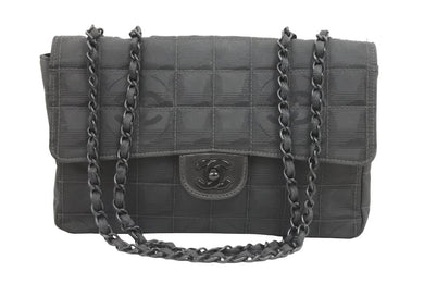 CHANEL シャネル ニュートラベルライン ダブルチェーン ショルダーバッグ ハンドバッグ ナイロン レザー ブラック 美品 中古 43062