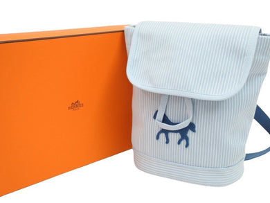 HERMES エルメス カヴァル カバー バッグ 子供用 ホース ストライプ リュック バックパック ブルー ホワイト 美品 中古 43090