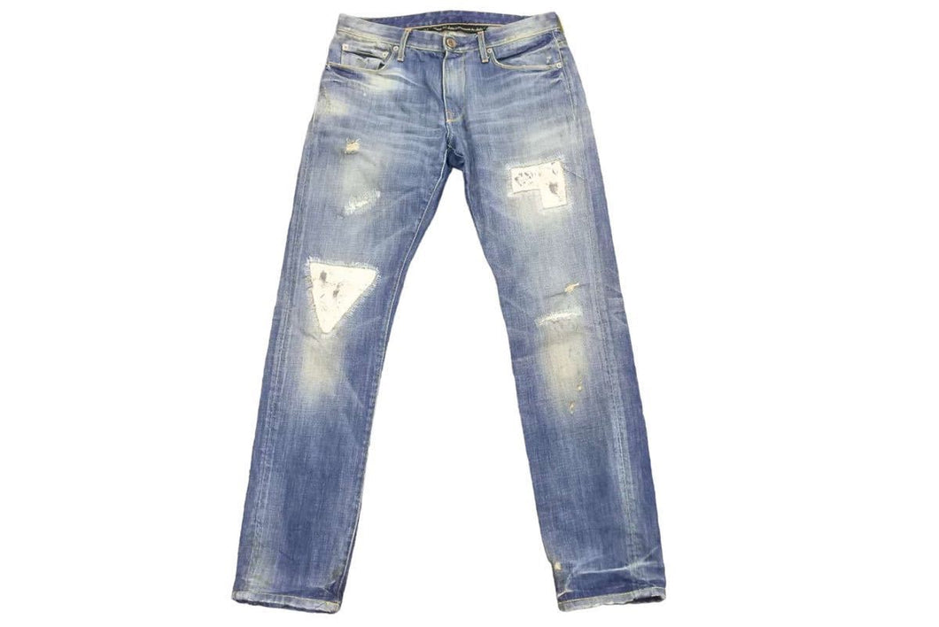 REIGN レイン デニムパンツ ダメージパンツ クラッシュ ウォッシュ リペア ブルー サイズ32 良品 中古 43123