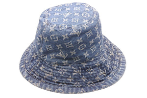 極美品 Louis Vuitton ルイヴィトン シャポーモノグラム デニム ハット 帽子 M80207 コットン ライトブルー サイズS 中古 43169