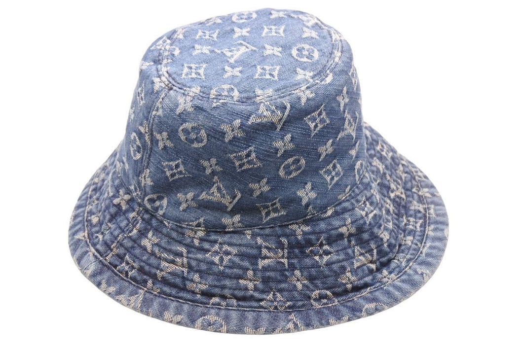 極美品 Louis Vuitton ルイヴィトン シャポーモノグラム デニム ハット 帽子 M80207 コットン ライトブルー サイズS 中古 43169