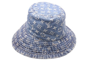 極美品 Louis Vuitton ルイヴィトン シャポーモノグラム デニム ハット 帽子 M80207 コットン ライトブルー サイズS 中古 43169