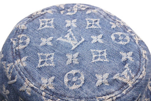 極美品 Louis Vuitton ルイヴィトン シャポーモノグラム デニム ハット 帽子 M80207 コットン ライトブルー サイズS 中古 43169