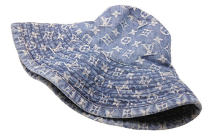 極美品 Louis Vuitton ルイヴィトン シャポーモノグラム デニム ハット 帽子 M80207 コットン ライトブルー サイズS 中古 43169