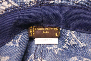 極美品 Louis Vuitton ルイヴィトン シャポーモノグラム デニム ハット 帽子 M80207 コットン ライトブルー サイズS 中古 43169
