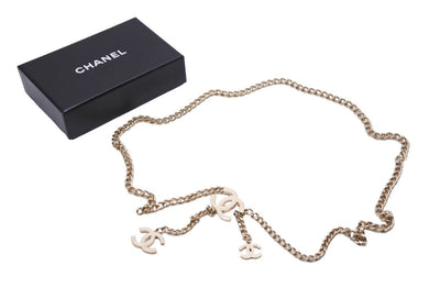 極美品 CHANEL シャネル チェーンベルト A11V ゴールド 金色 ホワイト ココマーク ココ 箱付き 中古 43173