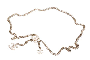 極美品 CHANEL シャネル チェーンベルト A11V ゴールド 金色 ホワイト ココマーク ココ 箱付き 中古 43173