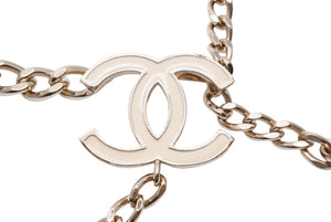 極美品 CHANEL シャネル チェーンベルト A11V ゴールド 金色 ホワイト ココマーク ココ 箱付き 中古 43173