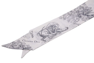 Christian Dior スカーフ ツイリ― トワル ドゥ ジュイ シルク ロゴ アート 絵画 アニマル 柄 ブラック ホワイト グレー 中古 43183