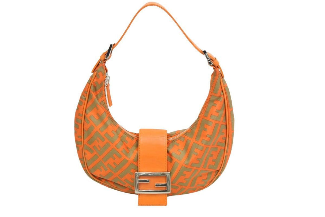FENDI フェンディ マンマ バケット ハンドバッグ ズッカ柄 FF ヴィンテージ オレンジ グリーン シルバー金具 美品 中古 43184