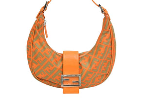 FENDI フェンディ マンマ バケット ハンドバッグ ズッカ柄 FF ヴィンテージ オレンジ グリーン シルバー金具 美品 中古 43184
