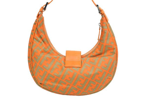 FENDI フェンディ マンマ バケット ハンドバッグ ズッカ柄 FF ヴィンテージ オレンジ グリーン シルバー金具 美品 中古 43184
