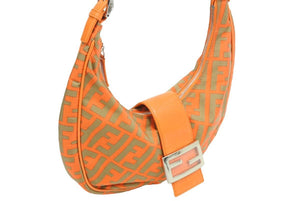 FENDI フェンディ マンマ バケット ハンドバッグ ズッカ柄 FF ヴィンテージ オレンジ グリーン シルバー金具 美品 中古 43184