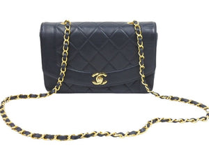 CHANEL シャネル ダイアナ 22 マトラッセ チェーン ショルダー バッグ レザー ブラック 美品 中古 43185