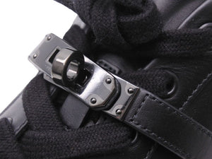 未使用品 HERMES エルメス デイ シューズ スニーカー ソーブラック レザー ケリー金具 36 1/2 中古 43189