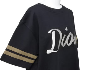 極美品 DIOR ディオール Tシャツ リラックスフィット コンパクトジャージー ストライプ ロゴ 47 コットン ブラック XS 中古 43214