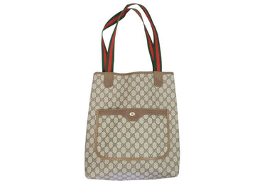 GUCCI グッチ トートバッグ ハンドバッグ GG柄 シェリーライン オールドグッチ ベージュ グリーン レッド 美品 中古 43241 