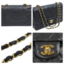 画像をギャラリービューアに読み込む, 極美品 CHANEL マトラッセWフラップチェーンショルダー 5番台 25 ショルダーバッグ ブラック×ゴールド ラムスキン 中古 43248