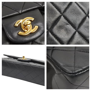 極美品 CHANEL マトラッセWフラップチェーンショルダー 5番台 25 ショルダーバッグ ブラック×ゴールド ラムスキン 中古 43248