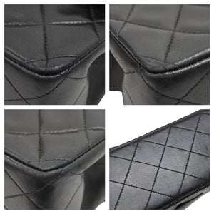 極美品 CHANEL マトラッセWフラップチェーンショルダー 5番台 25 ショルダーバッグ ブラック×ゴールド ラムスキン 中古 43248