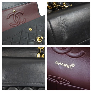 極美品 CHANEL マトラッセWフラップチェーンショルダー 5番台 25 ショルダーバッグ ブラック×ゴールド ラムスキン 中古 43248