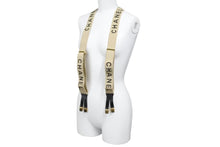 Load image into Gallery viewer, CHANEL シャネル サスペンダー ロゴマーク ヴィンテージ ゴム レザー ベージュ ゴールド 美品 中古 43250