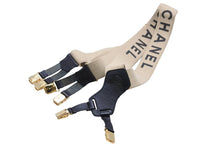 Load image into Gallery viewer, CHANEL シャネル サスペンダー ロゴマーク ヴィンテージ ゴム レザー ベージュ ゴールド 美品 中古 43250