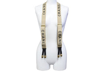 Load image into Gallery viewer, CHANEL シャネル サスペンダー ロゴマーク ヴィンテージ ゴム レザー ベージュ ゴールド 美品 中古 43250