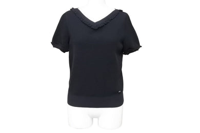 CHANEL シャネル 半袖 Tシャツ Vネック ココマーク ボタン コットン ブラック P53691K06984 美品 中古 43287