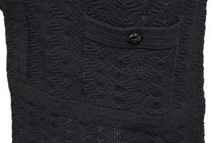 新品同様 CHANEL シャネル ニットワンピース ココマーク ボタン トップス 半袖 ブラック 透け デザイン サイズ36 中古 43294