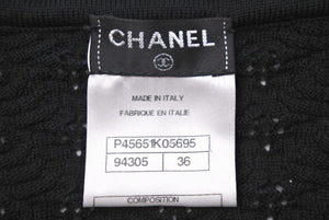 新品同様 CHANEL シャネル ニットワンピース ココマーク ボタン トップス 半袖 ブラック 透け デザイン サイズ36 中古 43294