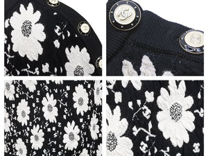 新品同様 CHANEL シャネル ニットワンピース ココマーク ボタン トップス 半袖 ブラック ホワイト フラワー サイズ36 中古 43295