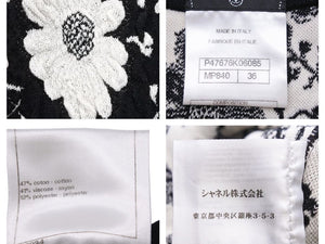 新品同様 CHANEL シャネル ニットワンピース ココマーク ボタン トップス 半袖 ブラック ホワイト フラワー サイズ36 中古 43295