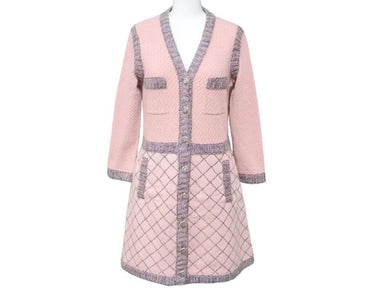 CHANEL シャネル カーディガン トリミングワンピース P52761K06813 シルク カシミヤ モヘア ピンク サイズ36 美品 中古 43296