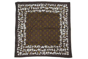 Louis Vuitton ルイヴィトン monogram graffiti scarf モノグラム グラフィティ スカーフ コットン ブラウン 美品 中古 43391