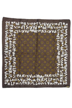 画像をギャラリービューアに読み込む, Louis Vuitton ルイヴィトン monogram graffiti scarf モノグラム グラフィティ スカーフ コットン ブラウン 美品 中古 43391