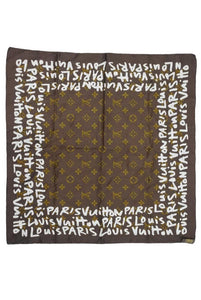 Louis Vuitton ルイヴィトン monogram graffiti scarf モノグラム グラフィティ スカーフ コットン ブラウン 美品 中古 43391
