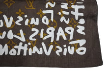 画像をギャラリービューアに読み込む, Louis Vuitton ルイヴィトン monogram graffiti scarf モノグラム グラフィティ スカーフ コットン ブラウン 美品 中古 43391