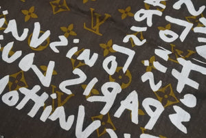 Louis Vuitton ルイヴィトン monogram graffiti scarf モノグラム グラフィティ スカーフ コットン ブラウン 美品 中古 43391