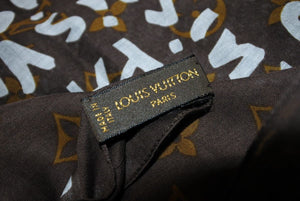 Louis Vuitton ルイヴィトン monogram graffiti scarf モノグラム グラフィティ スカーフ コットン ブラウン 美品 中古 43391