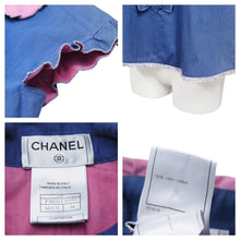 画像をギャラリービューアに読み込む, CHANEL シャネル ノースリーブ シャツ トップス ココマークボタン P30031V20257 コットン ブルー ピンク サイズ34 美品 中古 43397