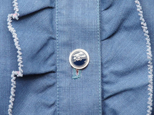 CHANEL シャネル ノースリーブ シャツ トップス ココマークボタン P30031V20257 コットン ブルー ピンク サイズ34 美品 中古 43397