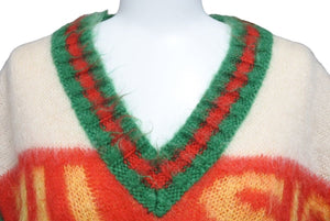 極美品 GUCCI グッチ 100周年 モヘア ベスト ニット 袖なし ロゴ Vネック トップス MUSICISMINE モヘヤ ナイロン ウール 中古 43403