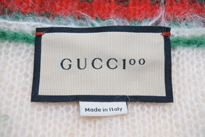極美品 GUCCI グッチ 100周年 モヘア ベスト ニット 袖なし ロゴ Vネック トップス MUSICISMINE モヘヤ ナイロン ウール 中古 43403