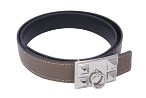 HERMES エルメス コリエドシアン ベルト ボックスカーフ C刻印 トゴ エトゥープ ブラック シルバー サイズ70 美品 中古 43413