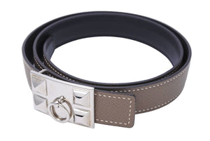 HERMES エルメス コリエドシアン ベルト ボックスカーフ C刻印 トゴ エトゥープ ブラック シルバー サイズ70 美品 中古 43413