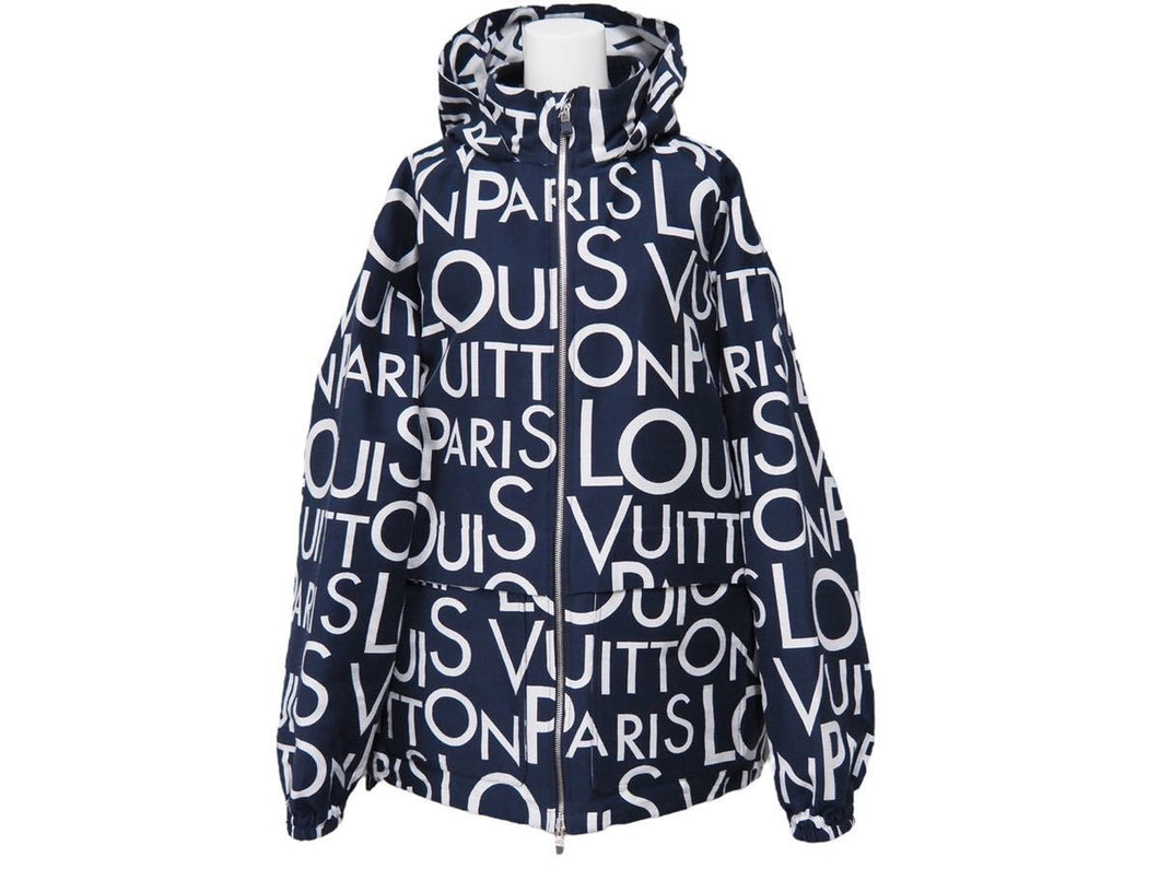 LOUIS VUITTON ルイヴィトン パッカブルギャラクシージャケット ブルゾン ロゴ総柄 ネイビー ホワイト サイズ48 美品 中古 43433