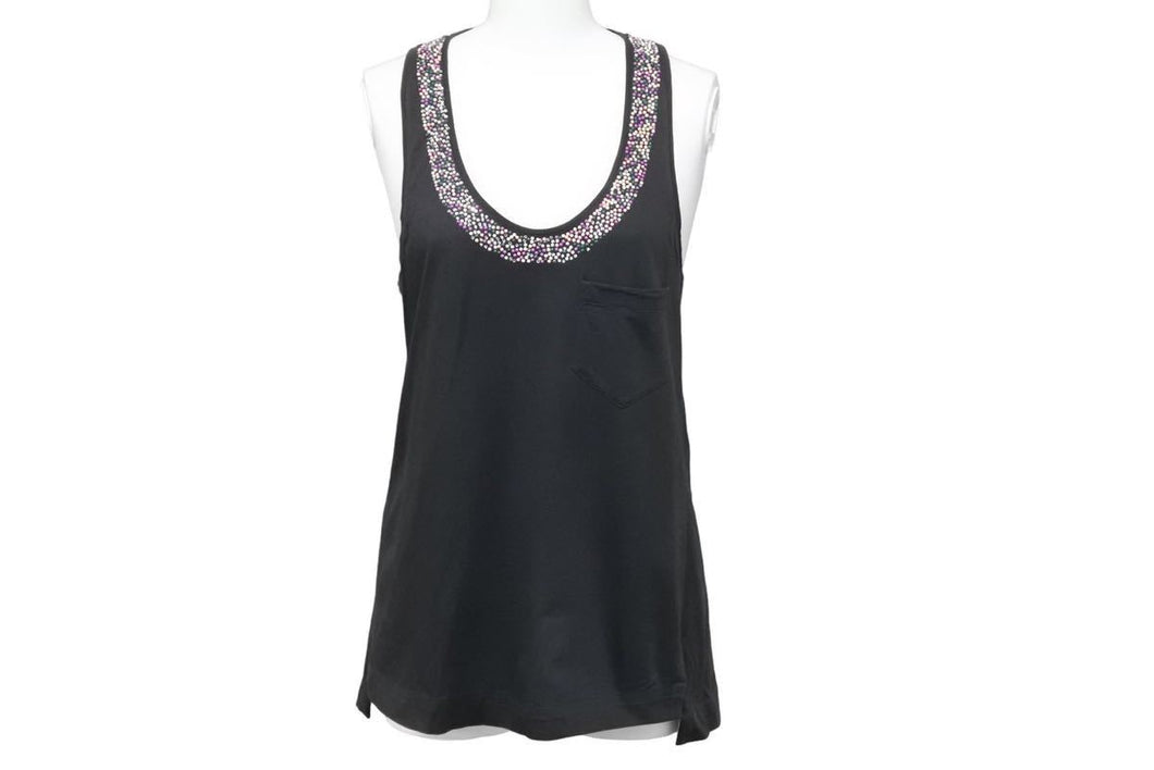 CHANEL シャネル タンクトップ ノースリーブ ベスト ラインストーン P43358V31383 コットン ブラック サイズ34 美品 中古 43436